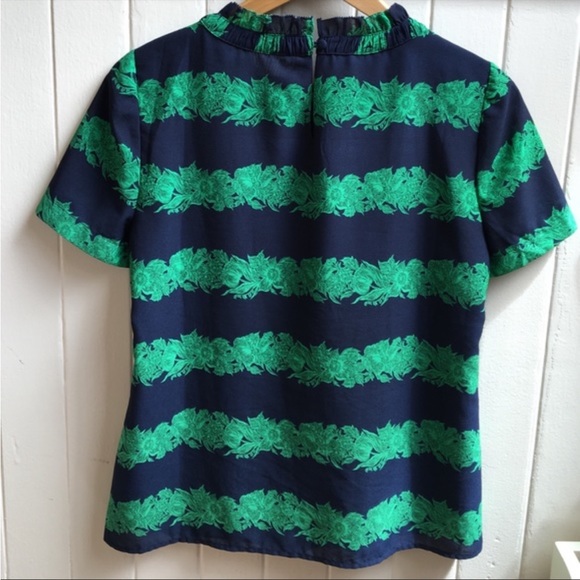 Jcrew Green and navy blouse - Picture 2 of 6
